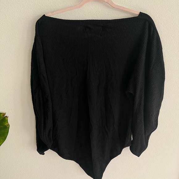 MARA HOFFMAN Shira Linen-Cotton Knit Bodysuit Black long sleeve - Picture 7 of 7